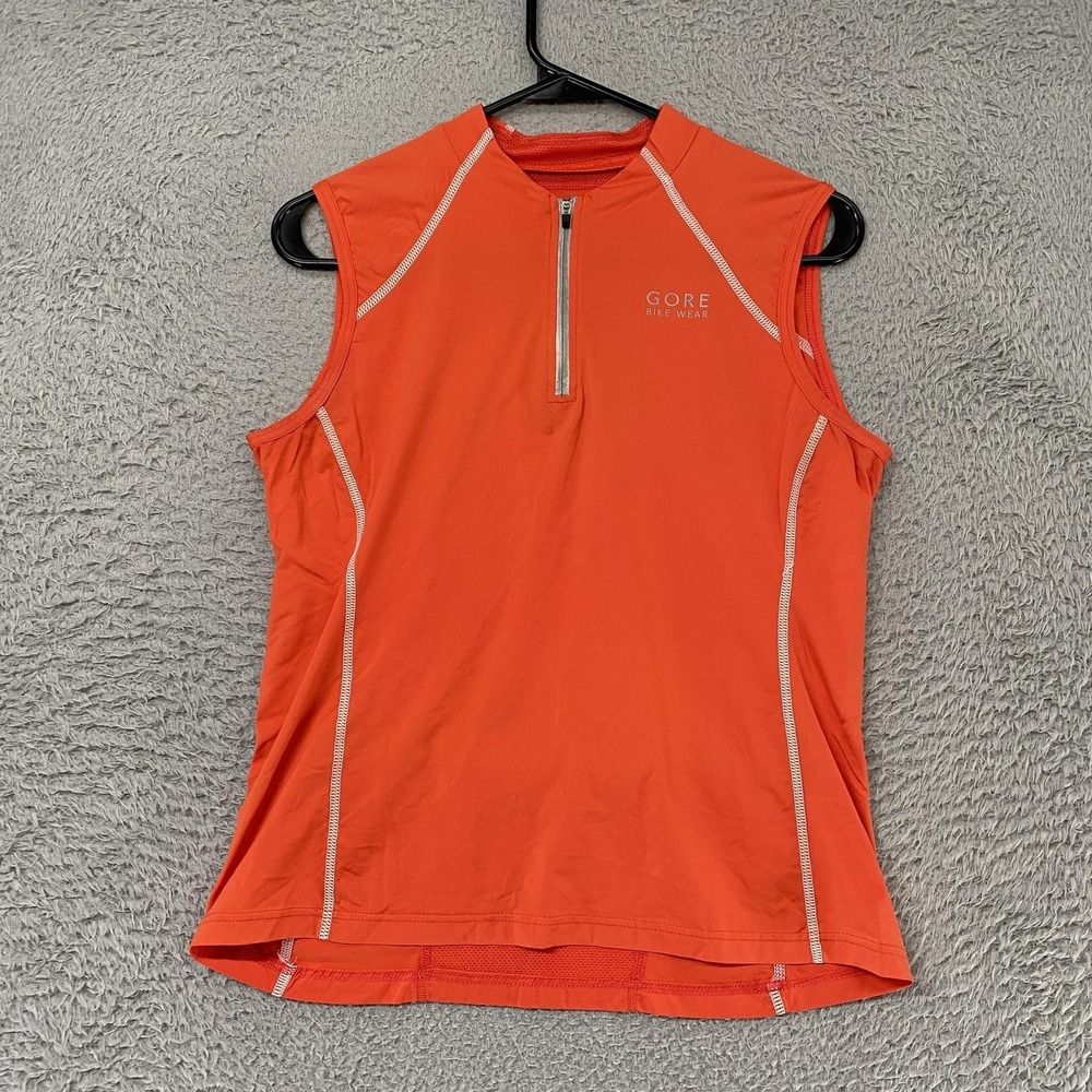 Gore Bike Wear Tank Top Womens XL Orange Cycling Jersey 1/4 Zip Pockets Stretch